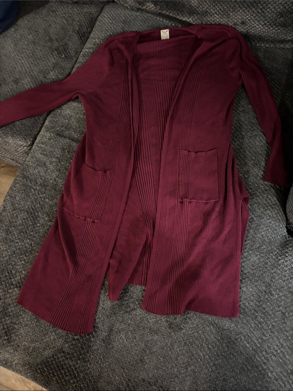 Faded Glory Ribbed Open-Front Cardigan - Burgundy
